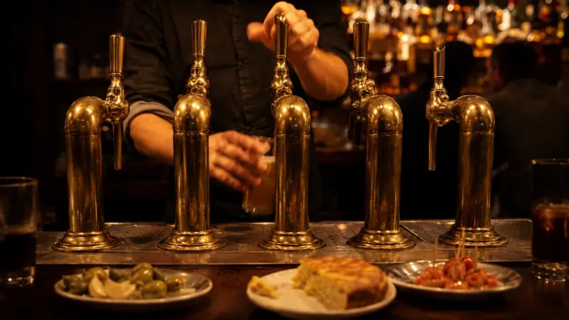 A busy bar counter during service